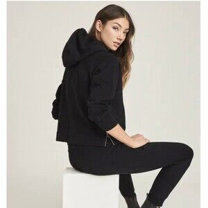 Reiss Arden Hoodie Womens M Black Crop Jersey Rib Zip Relaxed Loungewear Rock